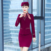 IZICFLY Spring Autumn Purple Blazer Set with Skirt Office Suits For Women Airline Stewardess Uniform Work Outfit Elegant 2 Piece