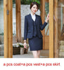IZICFLY Spring Fall Style Office Elegant Ladies Suits Formal Set Skirt And Blazer Blue Striped Business Women Work Wear-3 Piece