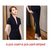 IZICFLY Summer Style Slim Dark Blue Striped Business Suit Formal Uniform Design Work Wear 2 Piece Set Women Blazer And Skirt