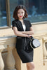 IZICFLY Summer Style Blazer and Skirt Suit Women Formal Uniform Designs Lady Gray Elegant Business Office Wear Set Plus Size