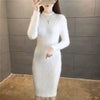 Imitation mink Autumn Winter Long Sleeve Slim High Elasticity Knitted Dress Korean Women Solid Mini Bodycon Dresses