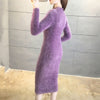 Imitation mink Autumn Winter Long Sleeve Slim High Elasticity Knitted Dress Korean Women Solid Mini Bodycon Dresses