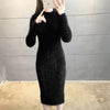 Imitation mink Autumn Winter Long Sleeve Slim High Elasticity Knitted Dress Korean Women Solid Mini Bodycon Dresses