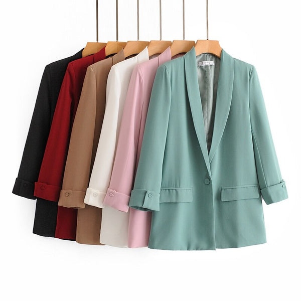 Ins Lapel Sleeve 6-Color Suit Jacket for Women V neck Thin Suit 2023 Long Sleeve Jacket Casual Tops Female Slim Blazers