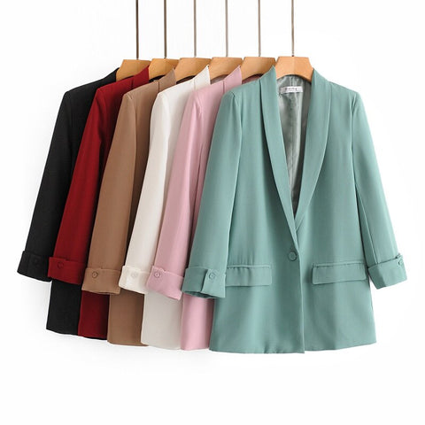 Ins Lapel Sleeve 6-Color Suit Jacket for Women V neck Thin Suit 2023 Long Sleeve Jacket Casual Tops Female Slim Blazers