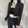 InsDoit Women Punk Casual Metal Chain Black Suit Coat Vintage Autumn Long Sleeve Blazer Vintage Harajuku Streetwear Cropped Tops