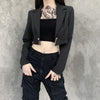 InsDoit Women Punk Casual Metal Chain Black Suit Coat Vintage Autumn Long Sleeve Blazer Vintage Harajuku Streetwear Cropped Tops