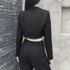 InsDoit Women Punk Casual Metal Chain Black Suit Coat Vintage Autumn Long Sleeve Blazer Vintage Harajuku Streetwear Cropped Tops