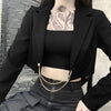 InsDoit Women Punk Casual Metal Chain Black Suit Coat Vintage Autumn Long Sleeve Blazer Vintage Harajuku Streetwear Cropped Tops