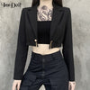 InsDoit Women Punk Casual Metal Chain Black Suit Coat Vintage Autumn Long Sleeve Blazer Vintage Harajuku Streetwear Cropped Tops