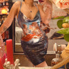 InsGoth Summer Backless Sexy Spaghetti Straps Bodycon Women Mini Dress Vintage Print Stretch Bandage Female Dresses Streetwear