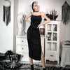 InsGoth Vintage Elegant Black Dress Goth Aesthetic Bodycon High Waist Slit Dresses Harajuku Spagheti Straps Party Dresses Women