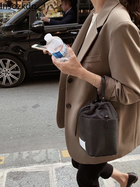 Insozkdg Brown Blazer Women 2023 Single Breasted Oversized Suits Spring Official Ladies Long Sleeve Mujer Vestido Jacket Women