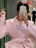 Insozkdg Pink Jacket Ladies Lapel Blazer with Big Bow Tie Women Solid Jacket Casual Tops Korea Spring Women Clothes
