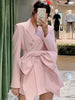 Insozkdg Pink Jacket Ladies Lapel Blazer with Big Bow Tie Women Solid Jacket Casual Tops Korea Spring Women Clothes