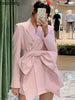 Insozkdg Pink Jacket Ladies Lapel Blazer with Big Bow Tie Women Solid Jacket Casual Tops Korea Spring Women Clothes