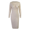 InstaElegant Women's Dress Round Neck Long Sleeve Draped Knee-Length Straight Dresses 2022 Autumn Solid Casual Office Lady