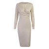 InstaElegant Women's Dress Round Neck Long Sleeve Draped Knee-Length Straight Dresses 2022 Autumn Solid Casual Office Lady