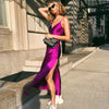 Insta Sexy Satin V Neck Maxi Dress Women Spaghetti Strap Sleeveless Backless Side Split Long Dresses 2022 Spring Lady Vestido