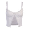 InstaHot Single Button Ruched Camis Sexy Splice White Summer Camisole Ladies Casual 2022 Fashion Cropped Top Lace Women Camis