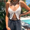 InstaHot Single Button Ruched Camis Sexy Splice White Summer Camisole Ladies Casual 2022 Fashion Cropped Top Lace Women Camis