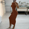 Inwoman Ribbed Knitted Summer Black White Maxi Dress Women 2022 Sexy Party Bodycon Long Dress Sundress Ladies Brown Wrap Dresses