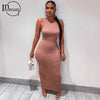 Inwoman Ribbed Knitted Summer Black White Maxi Dress Women 2022 Sexy Party Bodycon Long Dress Sundress Ladies Brown Wrap Dresses