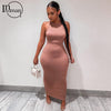Inwoman Ribbed Knitted Summer Black White Maxi Dress Women 2022 Sexy Party Bodycon Long Dress Sundress Ladies Brown Wrap Dresses