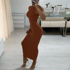 Inwoman Ribbed Knitted Summer Black White Maxi Dress Women 2022 Sexy Party Bodycon Long Dress Sundress Ladies Brown Wrap Dresses