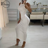 Inwoman Ribbed Knitted Summer Black White Maxi Dress Women 2022 Sexy Party Bodycon Long Dress Sundress Ladies Brown Wrap Dresses