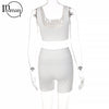 Inwoman Spring Fall Bandage Slim White Short Pants Sets Casual 2 Two Piece Sets Womens Outifits Shirring Sleeveless Crop Top