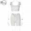 Inwoman Spring Fall Bandage Slim White Short Pants Sets Casual 2 Two Piece Sets Womens Outifits Shirring Sleeveless Crop Top