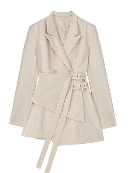 Irregular Bandage Spliced Blazer Women  Lapel Long Sleeve Loose Fit Jacket Tide Spring Autumn  Woman Jacket