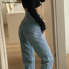 Irregular Belt Jeans Woman Light Blue High Waisted Straight Pants Woman Streetwear Denim Bottom Summer Vintage Jeans Mom Trouser