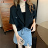 Irregular Design Short Sleeve Blazers Women White Korean Style Chic All-match Temperament Summer Streetwear Crop Tops