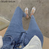 Irregular Single-breasted Skinny Jeans Woman Elastic Denim Blue Pencil Pants Woman Korean Slim High Waisted Mom Jeans Woman