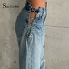 Irregular Split High Waist Loose Jeans for Women Fashionable Casual Zipper Straight Pants Chain Patchwork Jeans Boyfriend Jeans