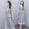 Irregular Women Suits With Skirts Two Piece Skirt Suit Ensemble Femme Survetement Sashes Pleated Conbinaison Femme Clothes