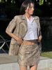Iyundo Korean Chic Summer Blazer Skirt Set Ladies Retro Niche Lapel Printed Suit Short Jacket + High Waist Irregular Skirt Suit