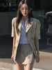 Iyundo Korean Chic Summer Blazer Skirt Set Ladies Retro Niche Lapel Printed Suit Short Jacket + High Waist Irregular Skirt Suit