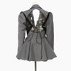 J GIRLS 2023 Autumn Long Sleeve Notched Collar Single Breasted Buttons Ruffles Backless Slim Grey Blazer Women Coat GF814