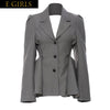 J GIRLS 2023 Autumn Long Sleeve Notched Collar Single Breasted Buttons Ruffles Backless Slim Grey Blazer Women Coat GF814