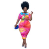 J21s6058 spot European and American large women's tie dye printing  short sleeve half skirt two sets