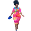 J21s6058 spot European and American large women's tie dye printing  short sleeve half skirt two sets