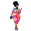 J21s6058 spot European and American large women's tie dye printing  short sleeve half skirt two sets