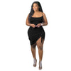 J6049 large women's multi color sling single side pleated dress women's wear