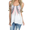 Summer Women's Vest Tank Top T-Shirt SLeeveless O Neck Feather Print Top Female 2022