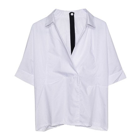 White Blouse Women Shirt Batwing Sleeves Turn Dowm Collar Half Sleeves Office Lady Tee Shirt Womens Tops and Blouses