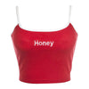 Summer Sexy Women Crop Top Honey Letter Embroidery Strap Tank Tops Cropped Feminine Ladies Elastic Shirt Vest Camisole