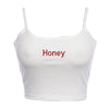 Summer Sexy Women Crop Top Honey Letter Embroidery Strap Tank Tops Cropped Feminine Ladies Elastic Shirt Vest Camisole